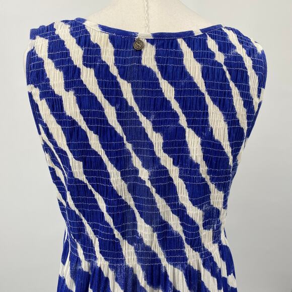 Soft Surroundings Midi Sun Dress Beaded Embroidered Boho Print Blue Small Petite - Picture 7 of 10